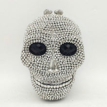 Load image into Gallery viewer, Boutique De FGG Halloween Novelty Funny Skull Clutch Women Silver Evening Bags Party Cocktail Crystal Purses and Handbags

