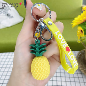 FIMAODZ Cartoon Pineapple Keychain Yellow Pink Fruit Lovely Key Chain Kids Women Bag Pendant Key Chain