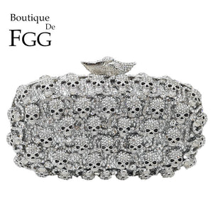 Boutique De FGG Diamond Skull Clutch Women Evening Bags Ladies Crystal Handbags and Purses Wedding Gala Dinner Minaudiere Bag