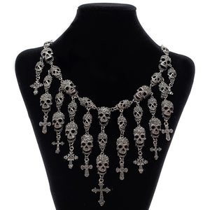 YaYi Jewelry Fashion Skeleton Skull Cross Crystal Department Statement Women Choker All Saints&#39; Day Gift Necklaces Pendants