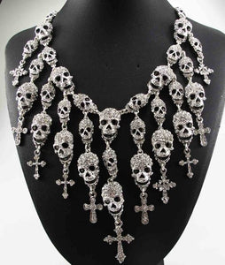 YaYi Jewelry Fashion Skeleton Skull Cross Crystal Department Statement Women Choker All Saints&#39; Day Gift Necklaces Pendants